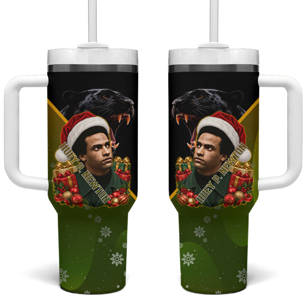 Huey P. Newton Black Panther Christmas Tumbler With Handle Black History Civil Rights Festive Holiday Art