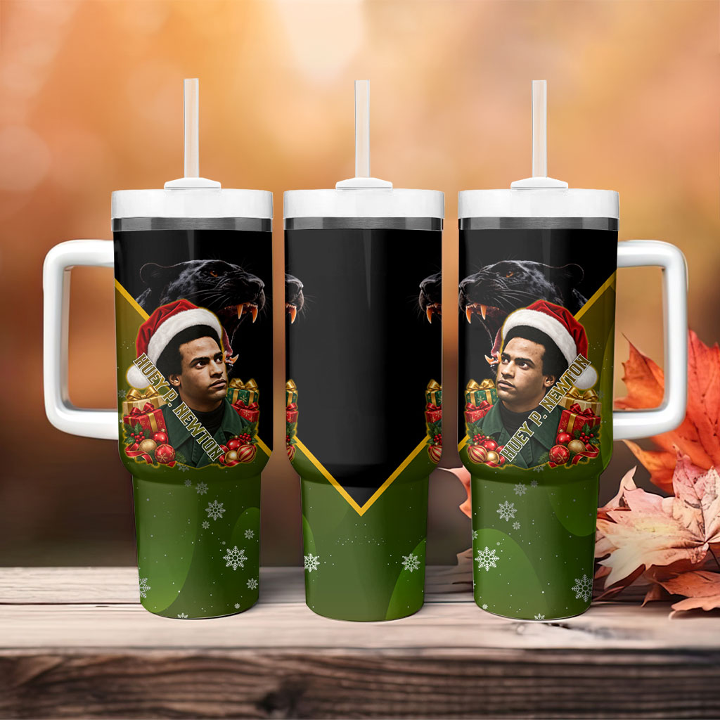 Huey P. Newton Black Panther Christmas Tumbler With Handle Black History Civil Rights Festive Holiday Art