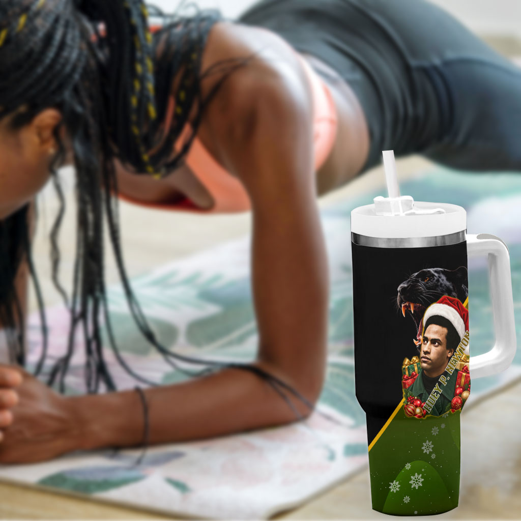 Huey P. Newton Black Panther Christmas Tumbler With Handle Black History Civil Rights Festive Holiday Art