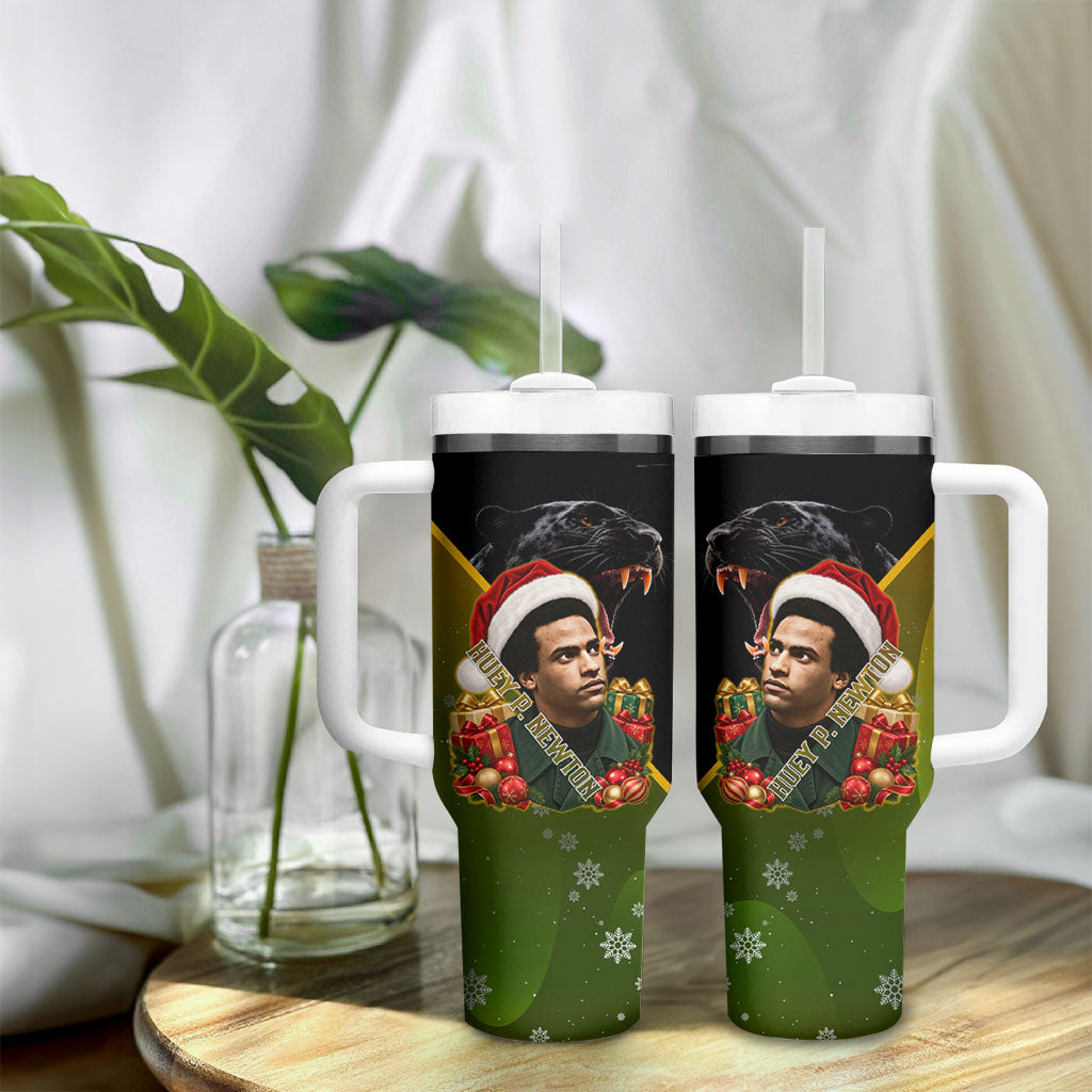 Huey P. Newton Black Panther Christmas Tumbler With Handle Black History Civil Rights Festive Holiday Art