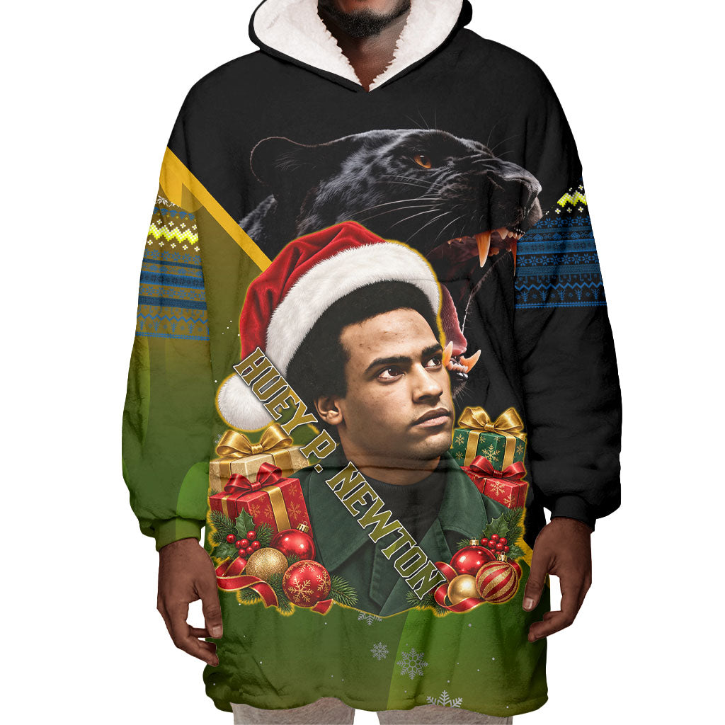 Huey P. Newton Black Panther Christmas Wearable Blanket Hoodie Black History Civil Rights Festive Holiday Art