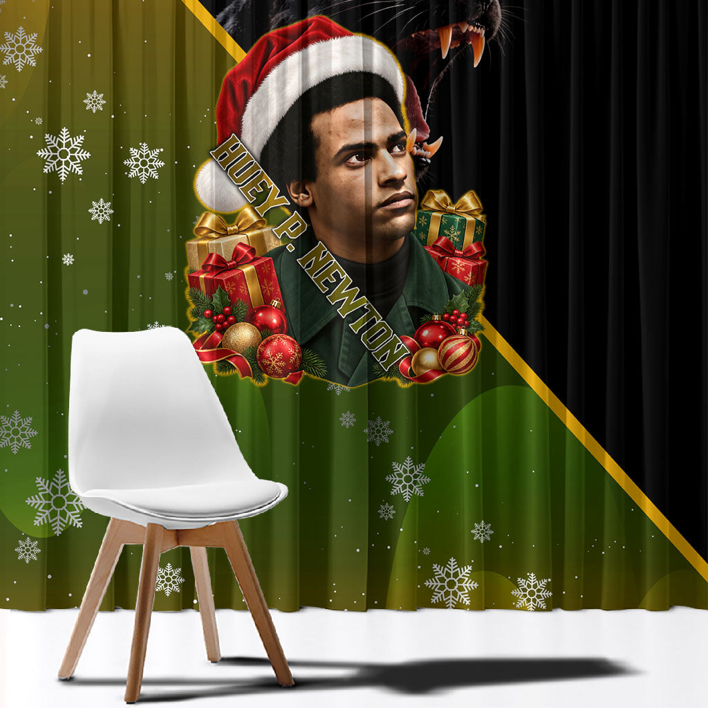Huey P. Newton Black Panther Christmas Window Curtain Black History Civil Rights Festive Holiday Art