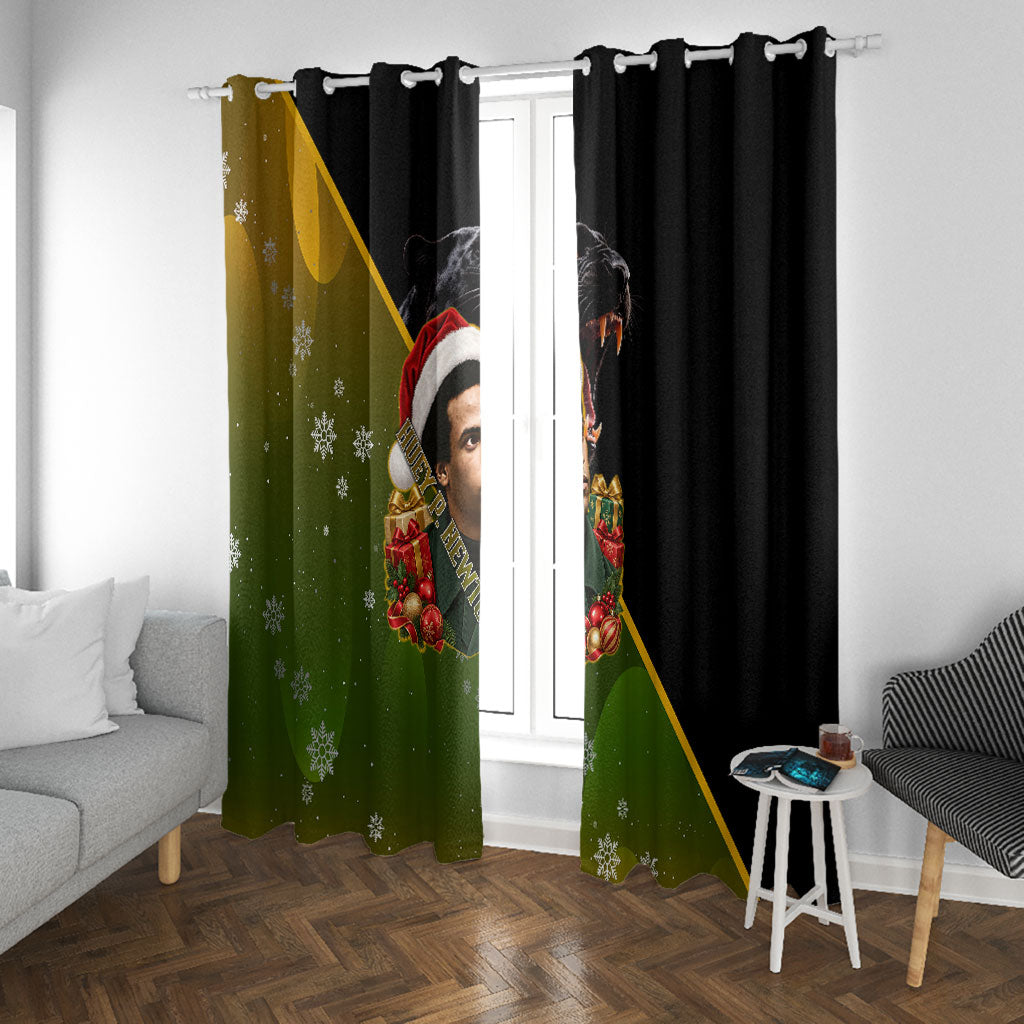 Huey P. Newton Black Panther Christmas Window Curtain Black History Civil Rights Festive Holiday Art