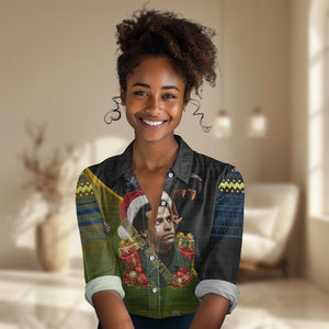 Huey P. Newton Black Panther Christmas Women Casual Shirt Black History Civil Rights Festive Holiday Art