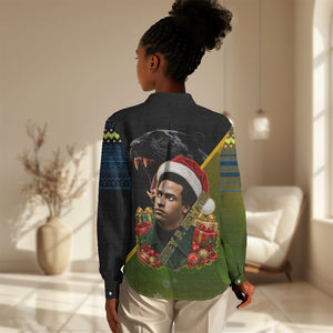 Huey P. Newton Black Panther Christmas Women Casual Shirt Black History Civil Rights Festive Holiday Art