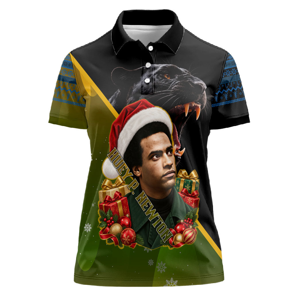 Huey P. Newton Black Panther Christmas Women Polo Shirt Black History Civil Rights Festive Holiday Art