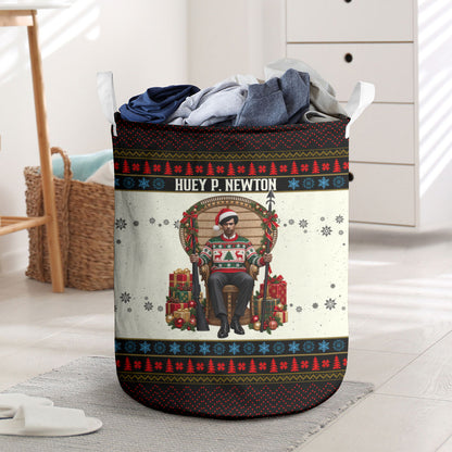 Huey P. Newton Black Panther Christmas Laundry Basket Black History Iconic Leader Ugly Holiday