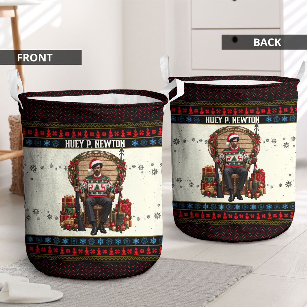 Huey P. Newton Black Panther Christmas Laundry Basket Black History Iconic Leader Ugly Holiday