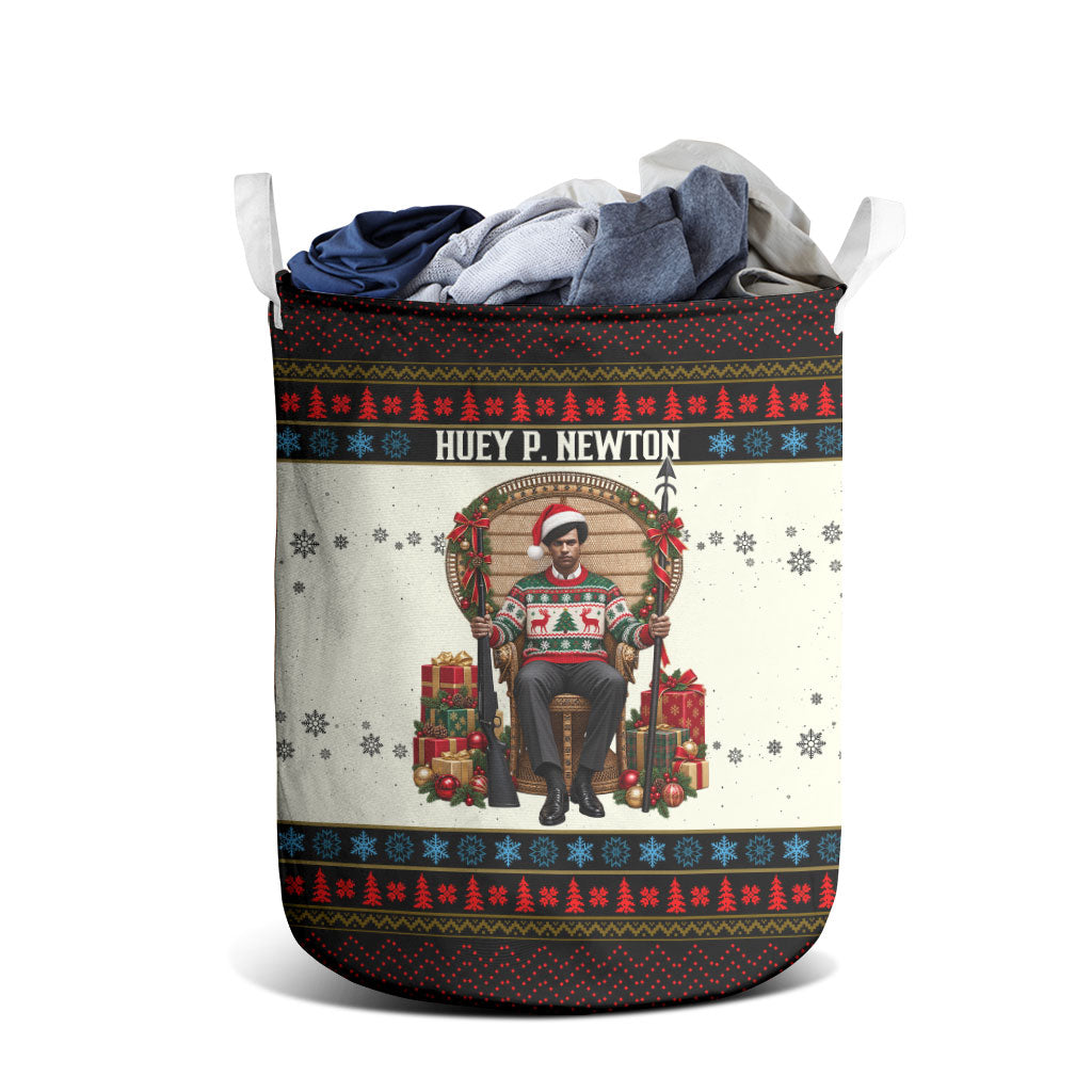 Huey P. Newton Black Panther Christmas Laundry Basket Black History Iconic Leader Ugly Holiday