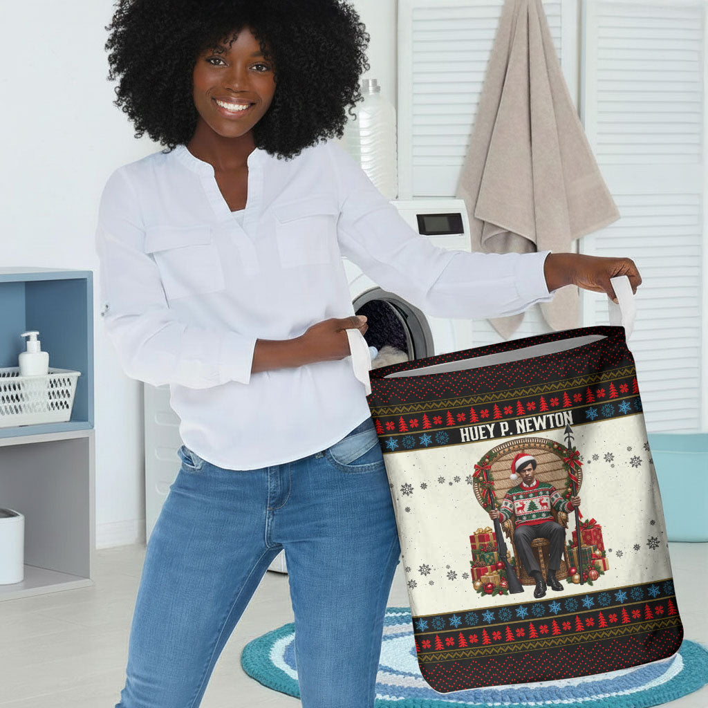 Huey P. Newton Black Panther Christmas Laundry Basket Black History Iconic Leader Ugly Holiday