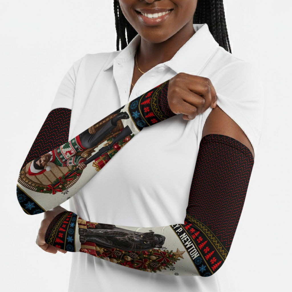 Huey P. Newton Black Panther Christmas Arm Sleeves Black History Iconic Leader Ugly Holiday