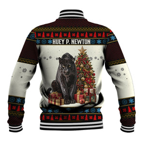 Huey P. Newton Black Panther Christmas Baseball Jacket Black History Iconic Leader Ugly Holiday