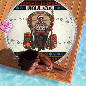 Huey P. Newton Black Panther Christmas Beach Blanket Black History Iconic Leader Ugly Holiday