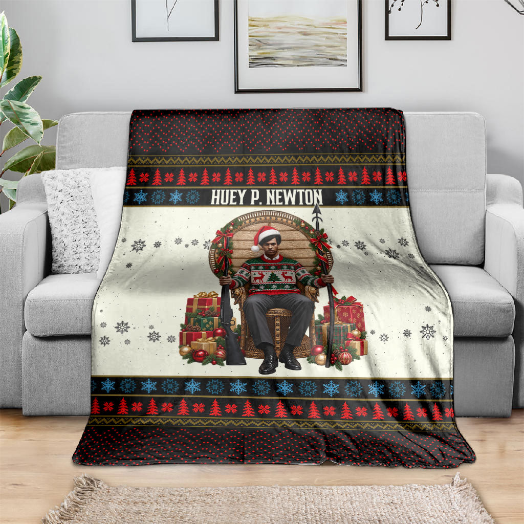 Huey P. Newton Black Panther Christmas Blanket Black History Iconic Leader Ugly Holiday