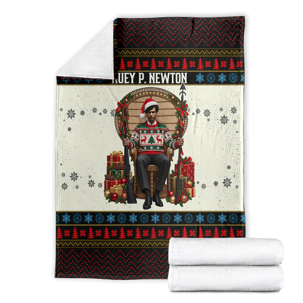 Huey P. Newton Black Panther Christmas Blanket Black History Iconic Leader Ugly Holiday