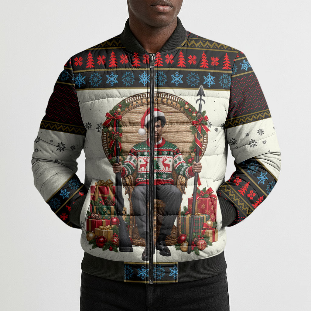 Huey P. Newton Black Panther Christmas Bomber Puffer Jacket Black History Iconic Leader Ugly Holiday