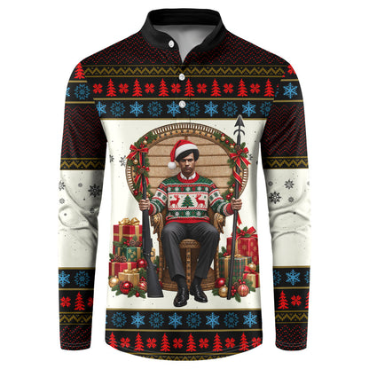 Huey P. Newton Black Panther Christmas Button Sweatshirt Black History Iconic Leader Ugly Holiday