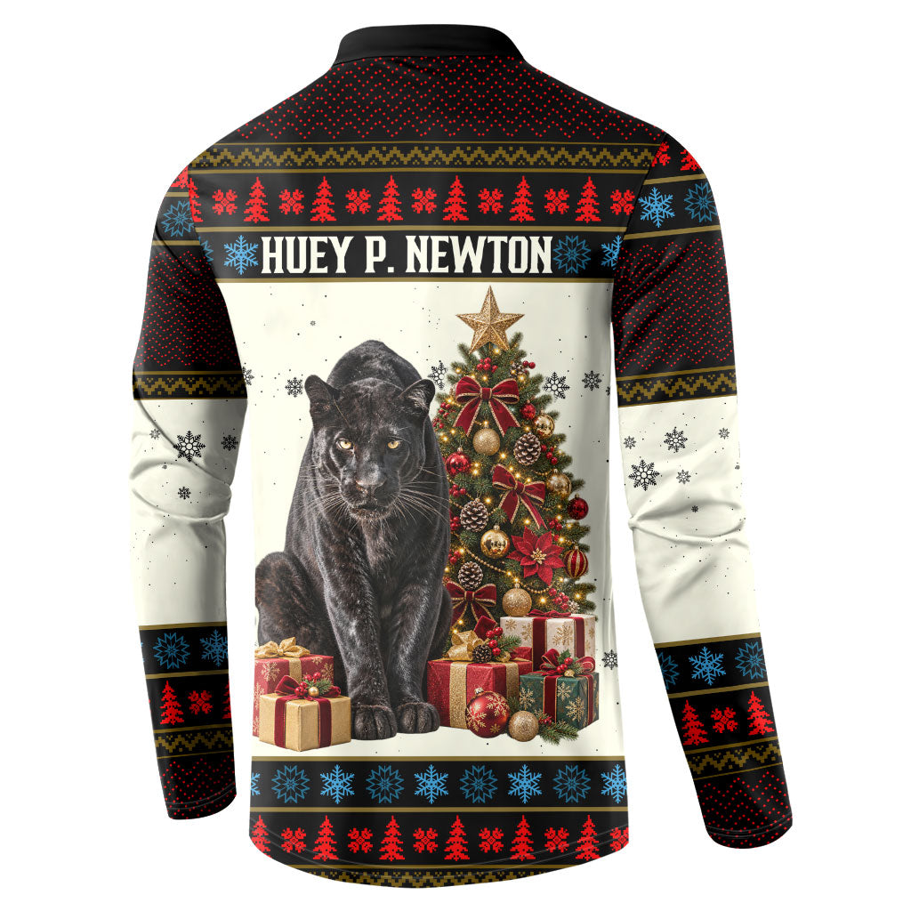 Huey P. Newton Black Panther Christmas Button Sweatshirt Black History Iconic Leader Ugly Holiday