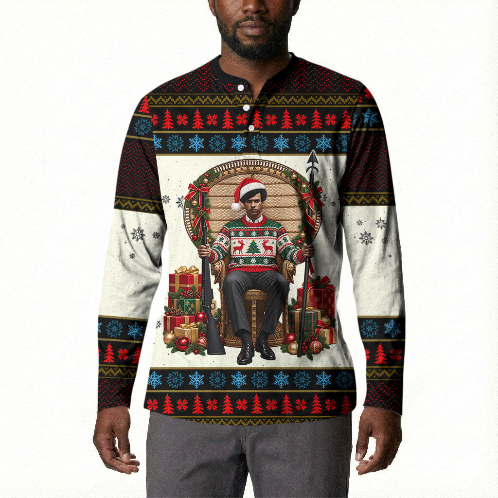 Huey P. Newton Black Panther Christmas Button Sweatshirt Black History Iconic Leader Ugly Holiday