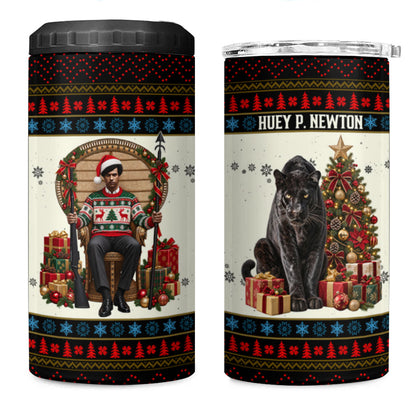 Huey P. Newton Black Panther Christmas 4 in 1 Can Cooler Tumbler Black History Iconic Leader Ugly Holiday