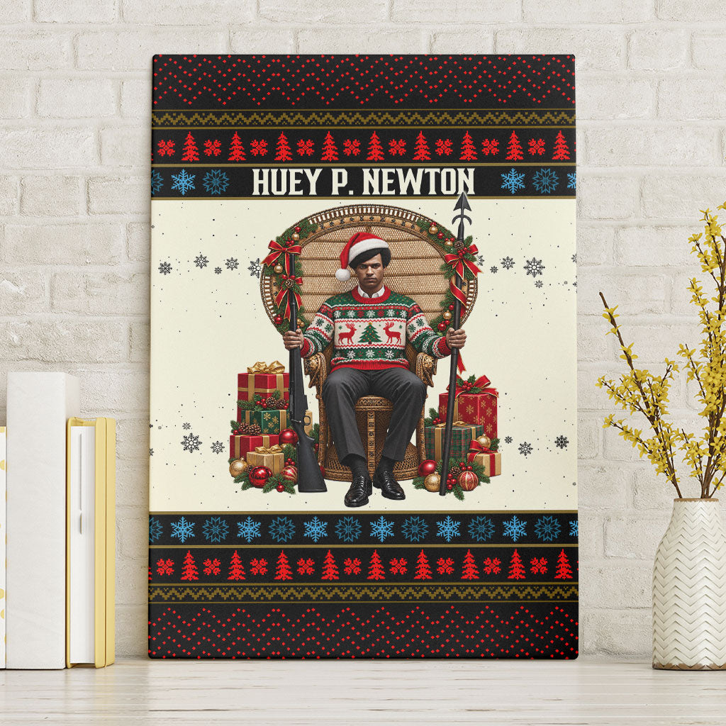 Huey P. Newton Black Panther Christmas Canvas Wall Art Black History Iconic Leader Ugly Holiday