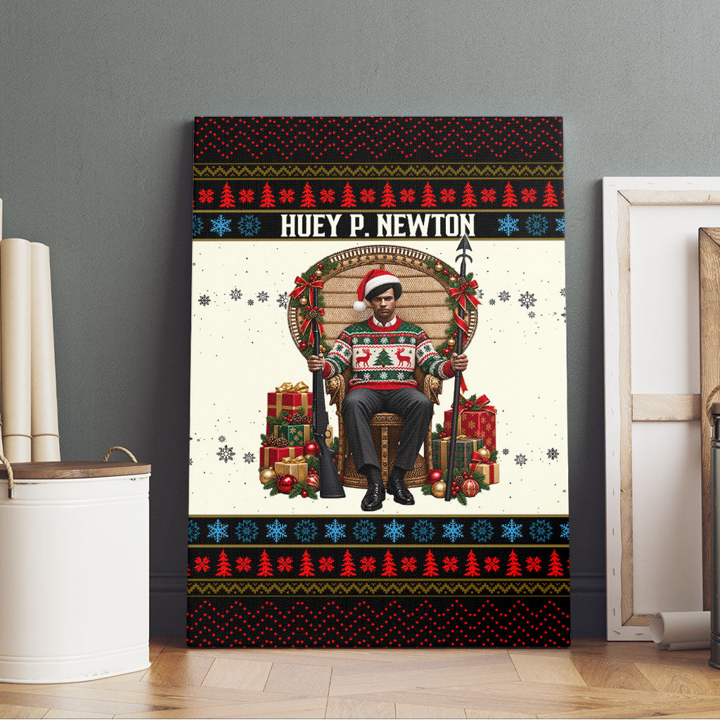 Huey P. Newton Black Panther Christmas Canvas Wall Art Black History Iconic Leader Ugly Holiday