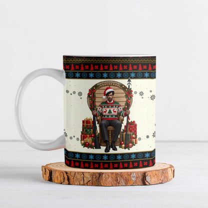 Huey P. Newton Black Panther Christmas Ceramic Mug Black History Iconic Leader Ugly Holiday