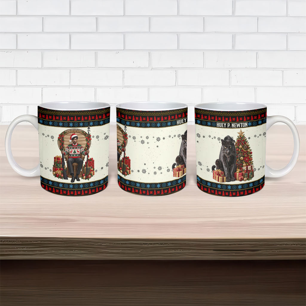 Huey P. Newton Black Panther Christmas Ceramic Mug Black History Iconic Leader Ugly Holiday
