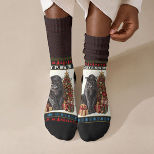Huey P. Newton Black Panther Christmas Crew Socks Black History Iconic Leader Ugly Holiday