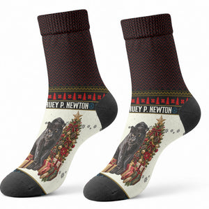 Huey P. Newton Black Panther Christmas Crew Socks Black History Iconic Leader Ugly Holiday