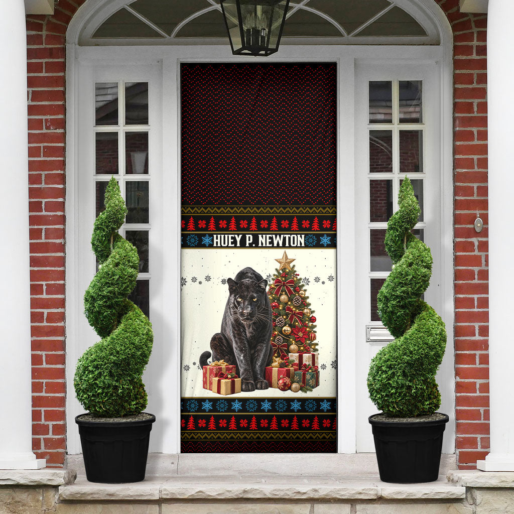 Huey P. Newton Black Panther Christmas Door Cover Black History Iconic Leader Ugly Holiday