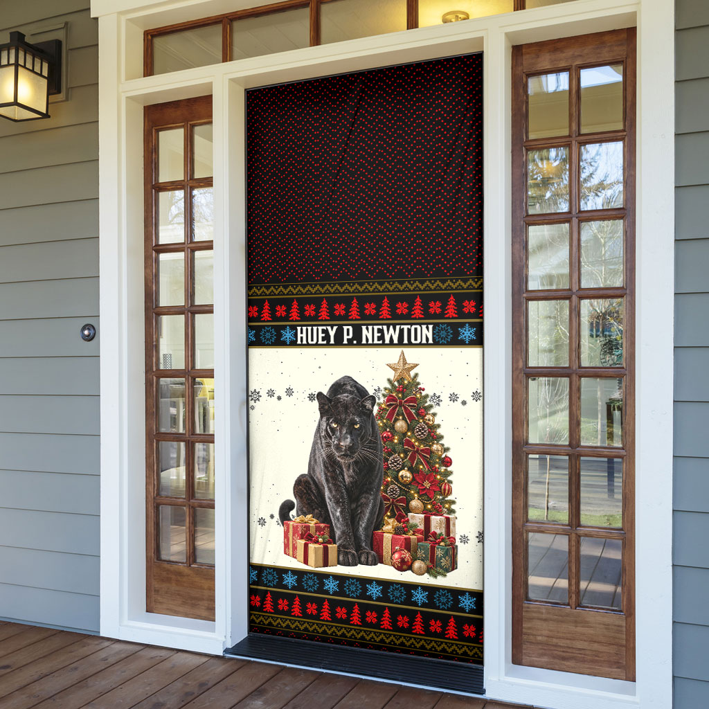 Huey P. Newton Black Panther Christmas Door Cover Black History Iconic Leader Ugly Holiday