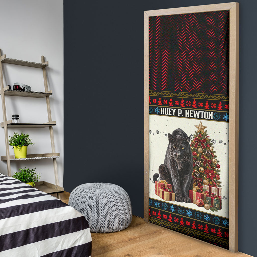 Huey P. Newton Black Panther Christmas Door Cover Black History Iconic Leader Ugly Holiday