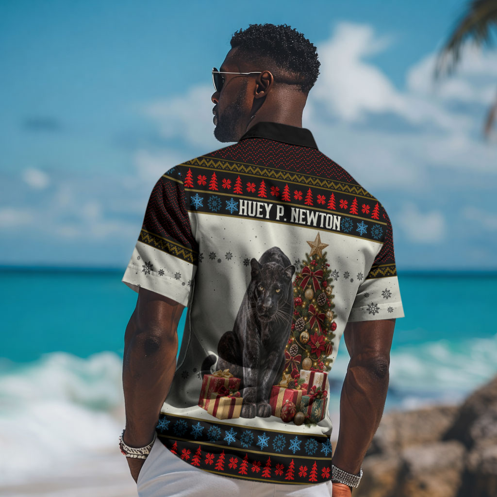 Huey P. Newton Black Panther Christmas Hawaiian Shirt Black History Iconic Leader Ugly Holiday