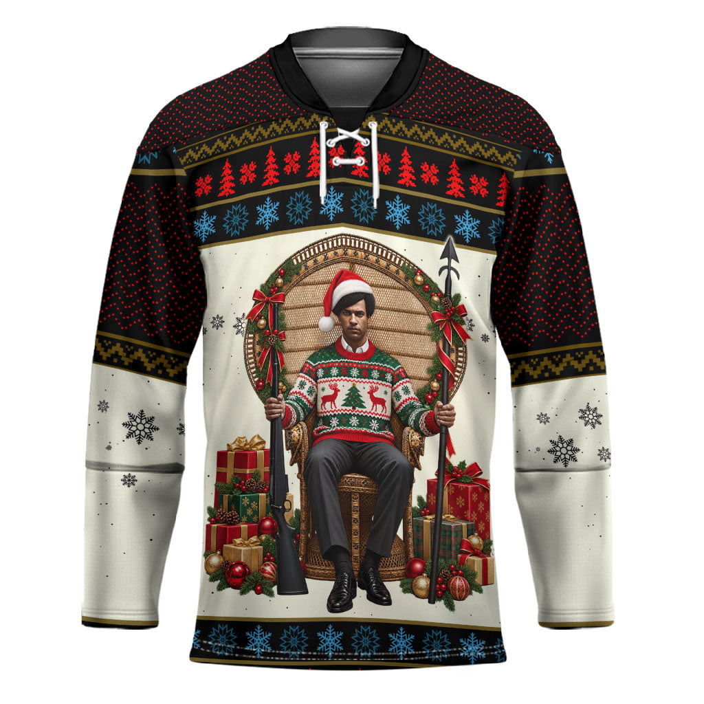 Huey P. Newton Black Panther Christmas Hockey Jersey Black History Iconic Leader Ugly Holiday