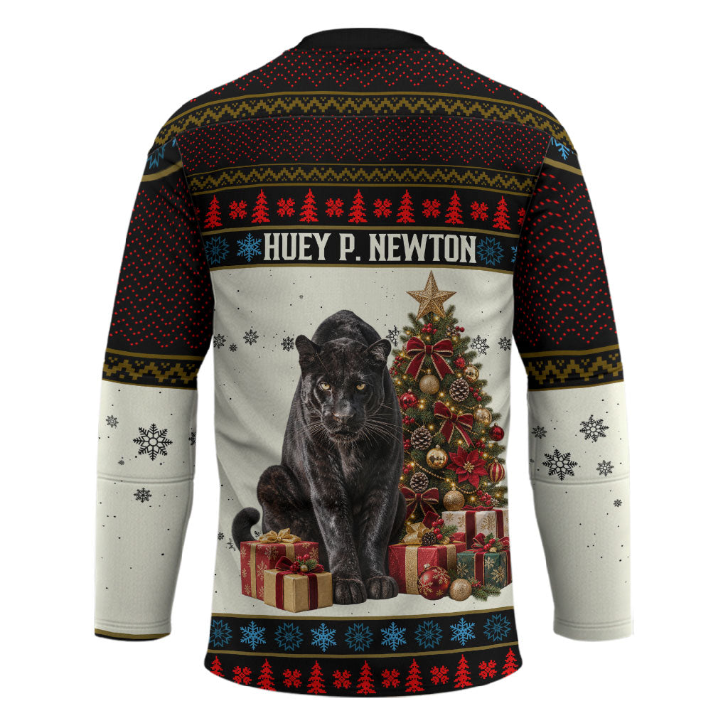 Huey P. Newton Black Panther Christmas Hockey Jersey Black History Iconic Leader Ugly Holiday