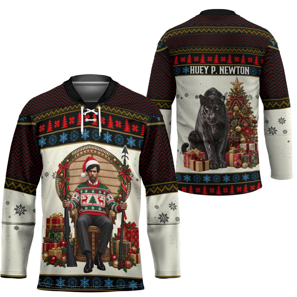 Huey P. Newton Black Panther Christmas Hockey Jersey Black History Iconic Leader Ugly Holiday