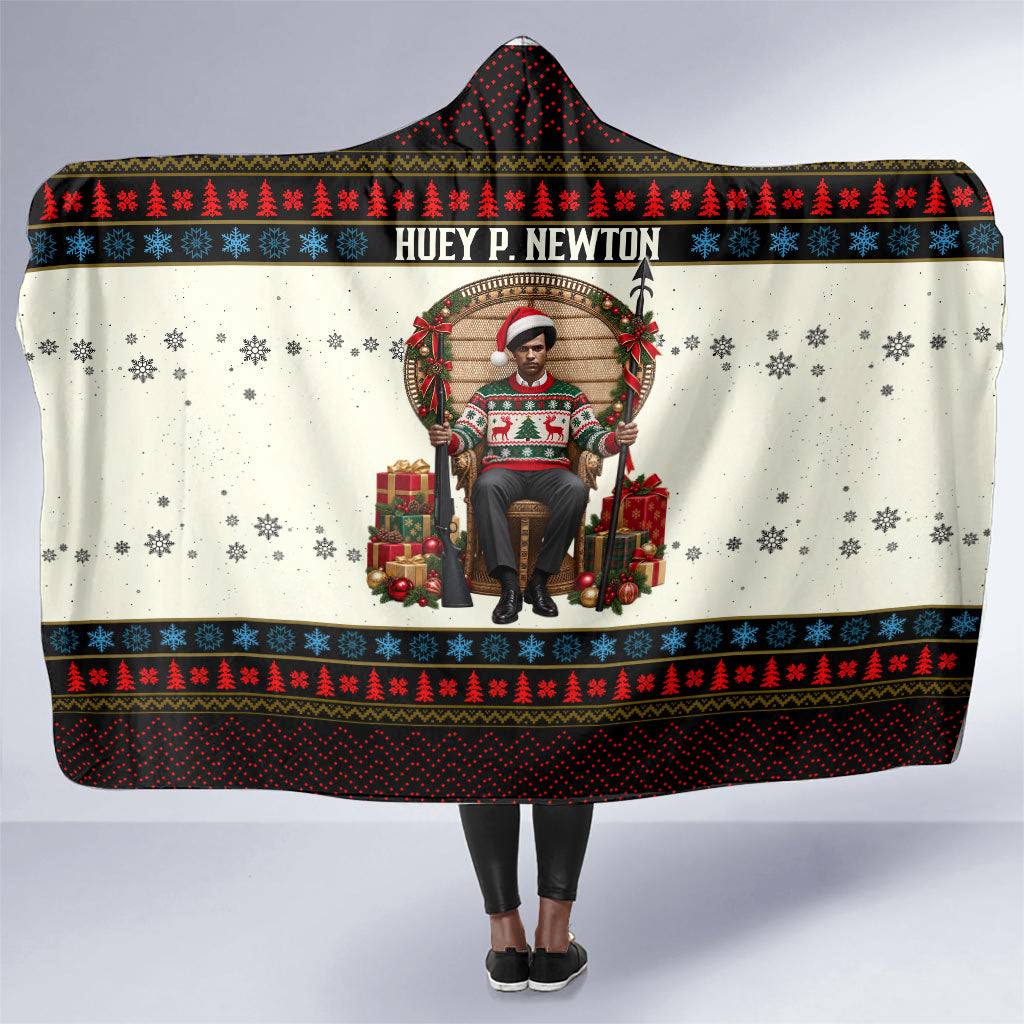 Huey P. Newton Black Panther Christmas Hooded Blanket Black History Iconic Leader Ugly Holiday