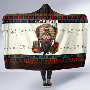 Huey P. Newton Black Panther Christmas Hooded Blanket Black History Iconic Leader Ugly Holiday
