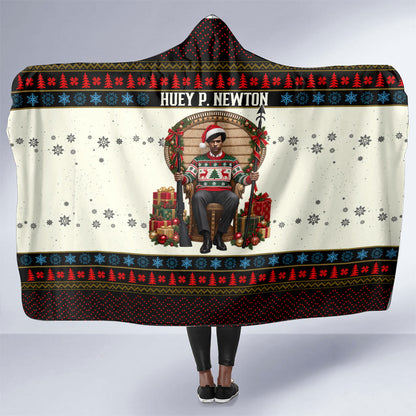 Huey P. Newton Black Panther Christmas Hooded Blanket Black History Iconic Leader Ugly Holiday