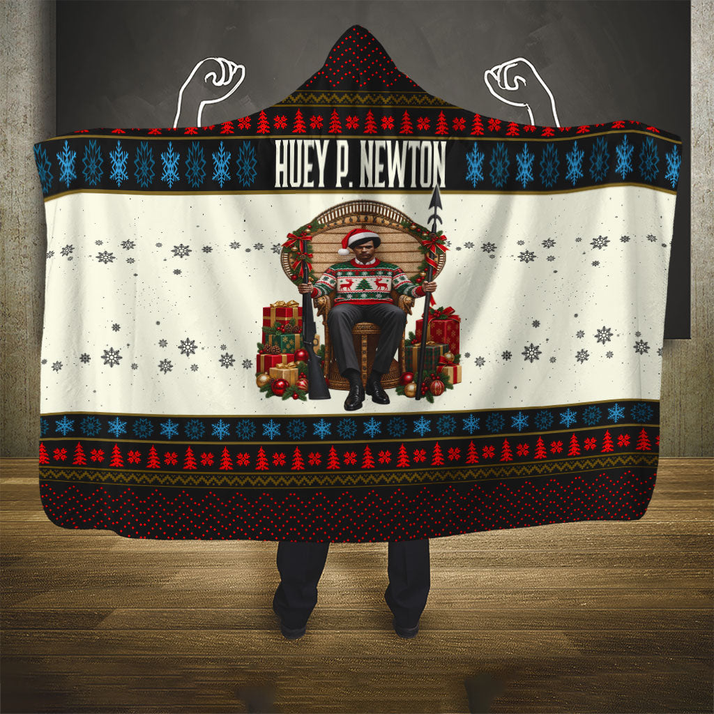 Huey P. Newton Black Panther Christmas Hooded Blanket Black History Iconic Leader Ugly Holiday