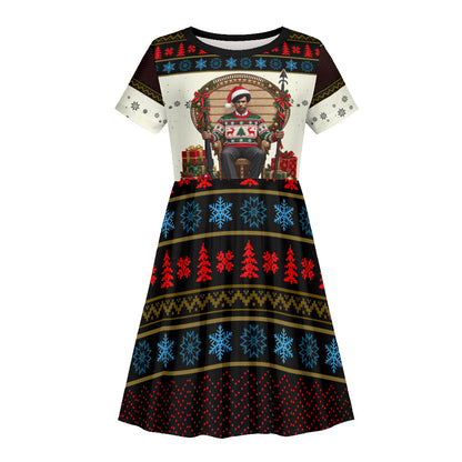 Huey P. Newton Black Panther Christmas Kid Short Sleeve Dress Black History Iconic Leader Ugly Holiday