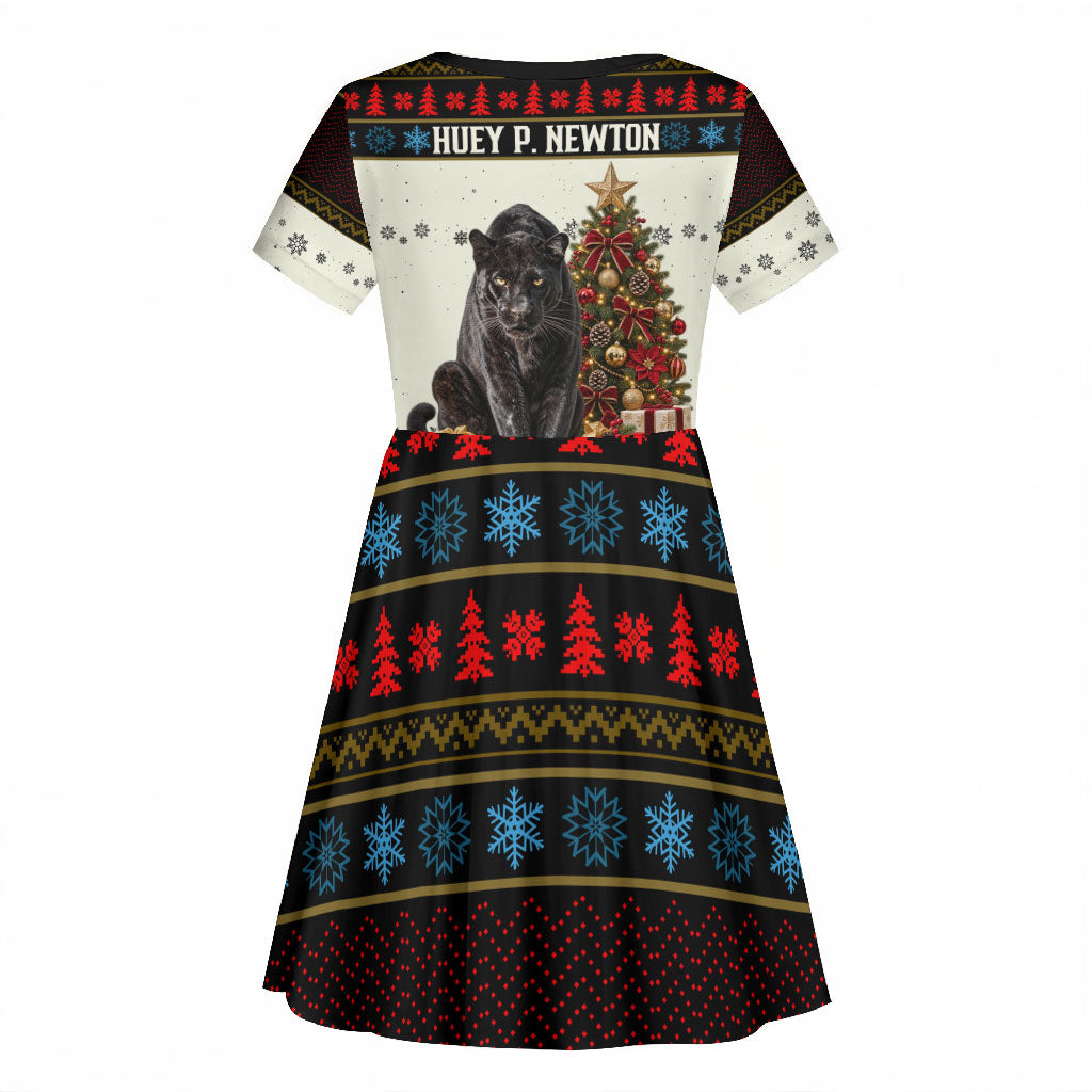 Huey P. Newton Black Panther Christmas Kid Short Sleeve Dress Black History Iconic Leader Ugly Holiday