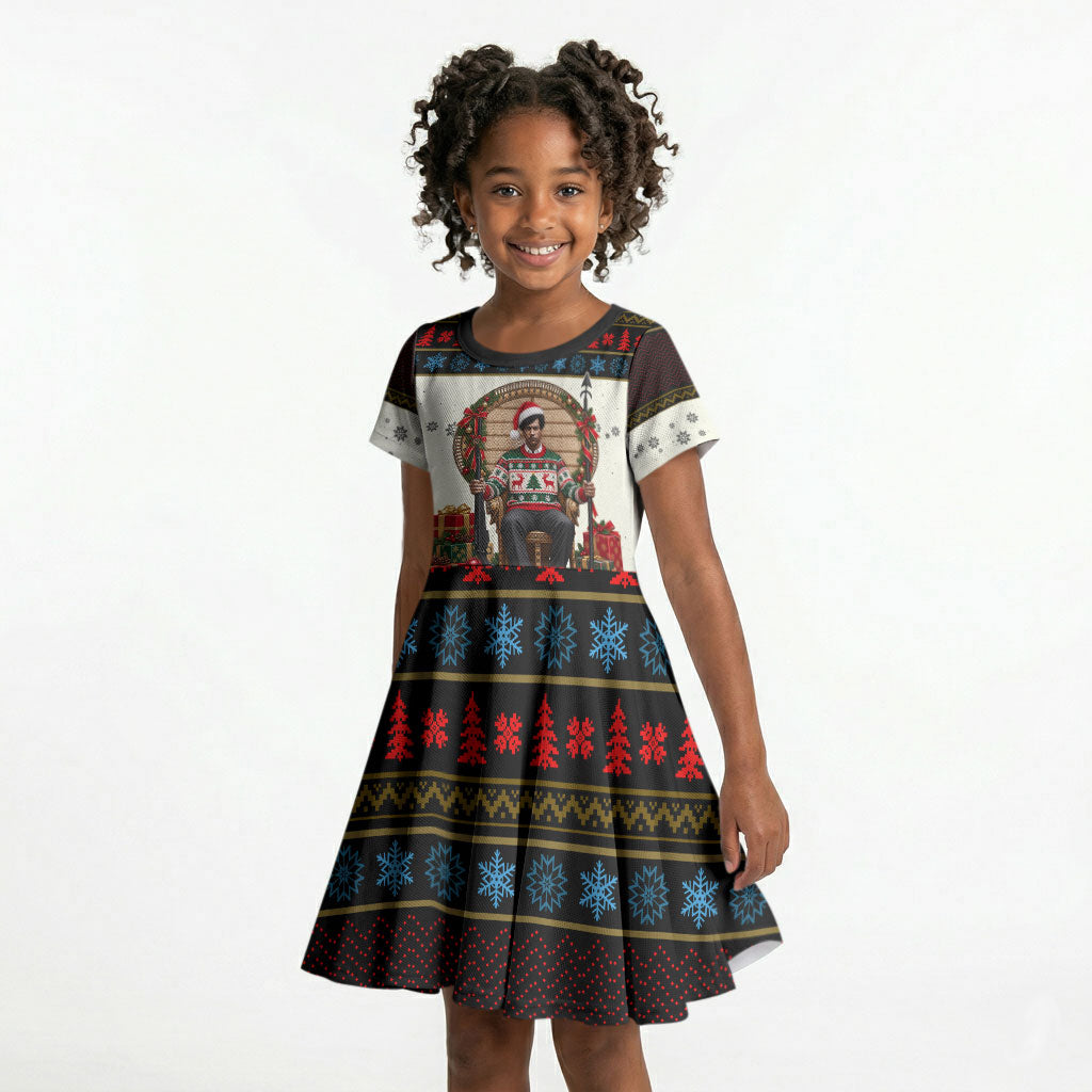 Huey P. Newton Black Panther Christmas Kid Short Sleeve Dress Black History Iconic Leader Ugly Holiday