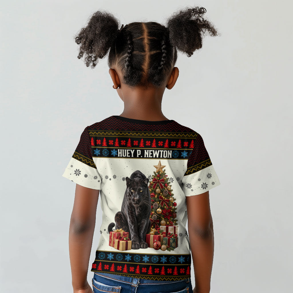 Huey P. Newton Black Panther Christmas Kid T shirt Black History Iconic Leader Ugly Holiday