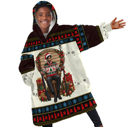Huey P. Newton Black Panther Christmas Kid Wearable Blanket Hoodie Black History Iconic Leader Ugly Holiday