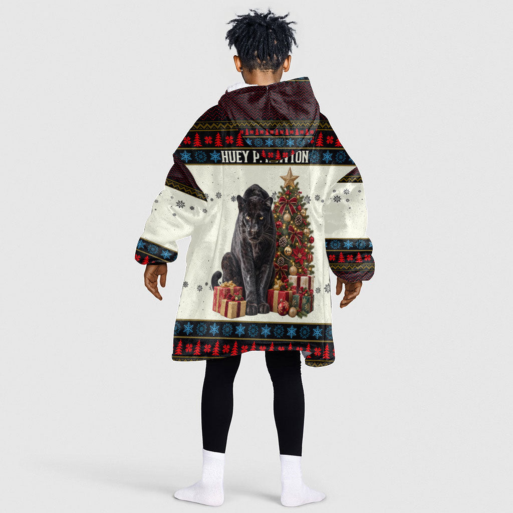 Huey P. Newton Black Panther Christmas Kid Wearable Blanket Hoodie Black History Iconic Leader Ugly Holiday