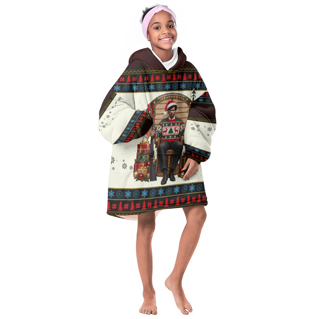 Huey P. Newton Black Panther Christmas Kid Wearable Blanket Hoodie Black History Iconic Leader Ugly Holiday