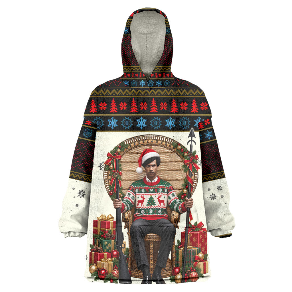Huey P. Newton Black Panther Christmas Kid Wearable Blanket Hoodie Black History Iconic Leader Ugly Holiday
