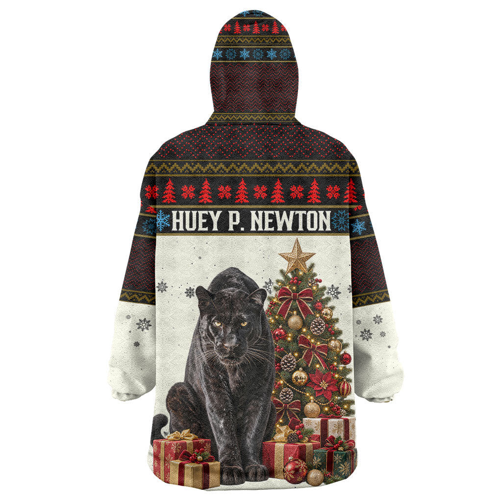 Huey P. Newton Black Panther Christmas Kid Wearable Blanket Hoodie Black History Iconic Leader Ugly Holiday